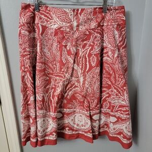 Talbots Red and White Pleated A-line Skirt